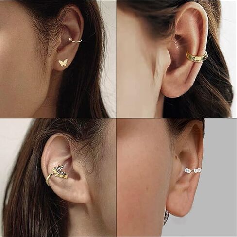 Stylish and Trendy Fancial 66 Pcs Cuff Earrings for Women - Non Piercing, Hypoallergenic Fake Earrings, Silver Clip on in Kuwait