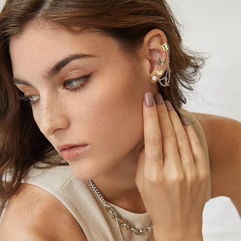 Stylish and Trendy Fancial 66 Pcs Cuff Earrings for Women - Non Piercing, Hypoallergenic Fake Earrings, Silver Clip on in Kuwait