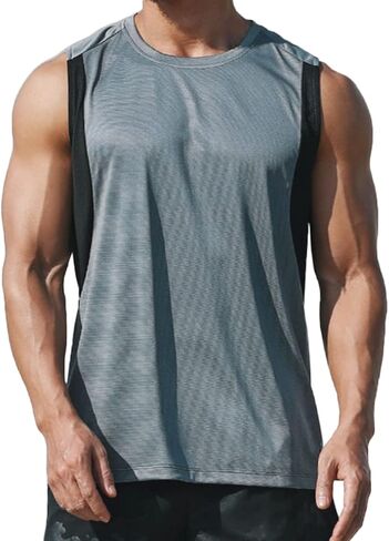 Magiftbox Mens Workout Muscle Tanks Gym Vest Fitness Jogging Sports Mesh Cool Tank Tops Quick-Dry T52T53 in Kuwait