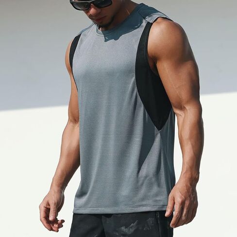 Magiftbox Mens Workout Muscle Tanks Gym Vest Fitness Jogging Sports Mesh Cool Tank Tops Quick-Dry T52T53 in Kuwait