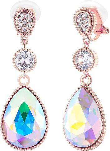 Clip On 18 * 13MM Big Crystal Dangle Non Pierced Earrings for Women Costume Jewelry in Saudi Arabia