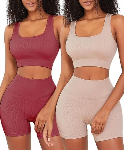 أطقم ملابس للتمرين من FINETOO للنساء مكونة من 4 قطع حمالة صدر رياضية بدون ظهر بدون خياطة عالية الخصر وقصيرة لممارسة اليوجا والصالة الرياضية ومجموعة نشطة متطابقة in Kuwait