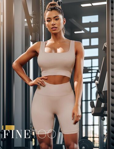 أطقم ملابس للتمرين من FINETOO للنساء مكونة من 4 قطع حمالة صدر رياضية بدون ظهر بدون خياطة عالية الخصر وقصيرة لممارسة اليوجا والصالة الرياضية ومجموعة نشطة متطابقة in Kuwait