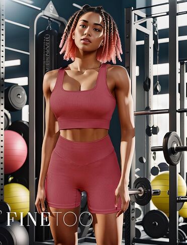 أطقم ملابس للتمرين من FINETOO للنساء مكونة من 4 قطع حمالة صدر رياضية بدون ظهر بدون خياطة عالية الخصر وقصيرة لممارسة اليوجا والصالة الرياضية ومجموعة نشطة متطابقة in Kuwait