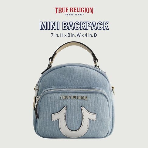 True Religion Mini Backpack, Convertible Small Travel Bag Purse for Men and Women, Adjustable Shoulder Straps, Light Denim, 7 Inch in Saudi Arabia