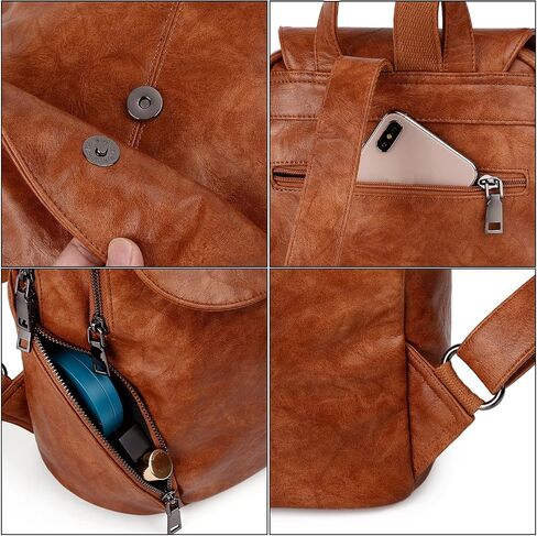 UTO Women Backpack Purse PU Washed Leather Large Capacity Ladies Rucksack Shoulder Bag Black in Saudi Arabia