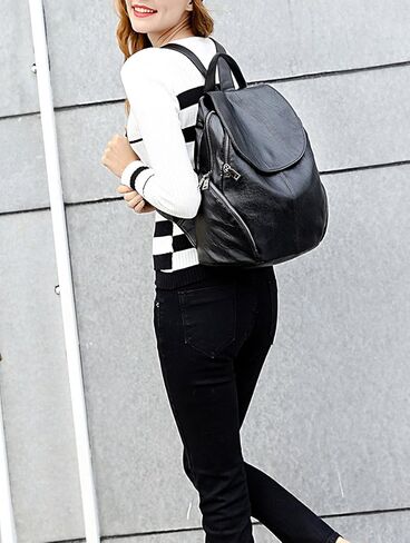 UTO Women Backpack Purse PU Washed Leather Large Capacity Ladies Rucksack Shoulder Bag Black in Saudi Arabia
