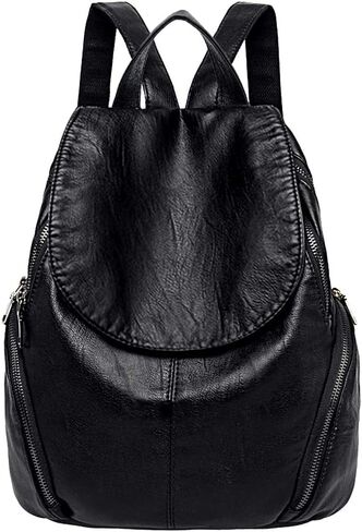 UTO Women Backpack Purse PU Washed Leather Large Capacity Ladies Rucksack Shoulder Bag Black in Saudi Arabia
