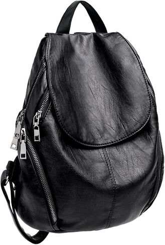 UTO Women Backpack Purse PU Washed Leather Large Capacity Ladies Rucksack Shoulder Bag Black in Saudi Arabia