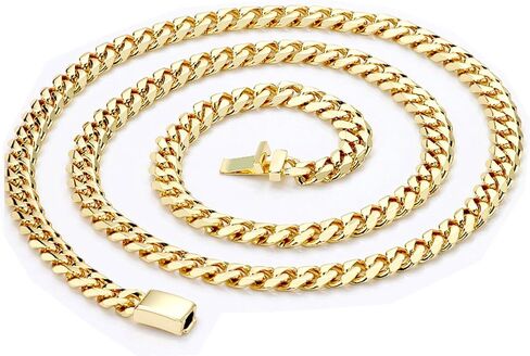 Dubai Collections 9mm Gold Cuban Link Chain For Men Necklace Lobster Clasp Chunky Diamond Real Plated Solid Heavy Overlay Jewelry 24-28 Inch in Kuwait