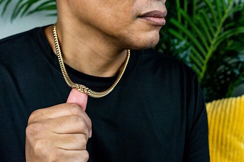 Dubai Collections 9mm Gold Cuban Link Chain For Men Necklace Lobster Clasp Chunky Diamond Real Plated Solid Heavy Overlay Jewelry 24-28 Inch in Kuwait
