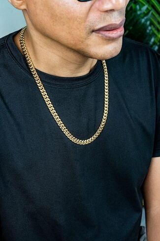Dubai Collections 9mm Gold Cuban Link Chain For Men Necklace Lobster Clasp Chunky Diamond Real Plated Solid Heavy Overlay Jewelry 24-28 Inch in Kuwait