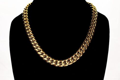 Dubai Collections 9mm Gold Cuban Link Chain For Men Necklace Lobster Clasp Chunky Diamond Real Plated Solid Heavy Overlay Jewelry 24-28 Inch in Kuwait