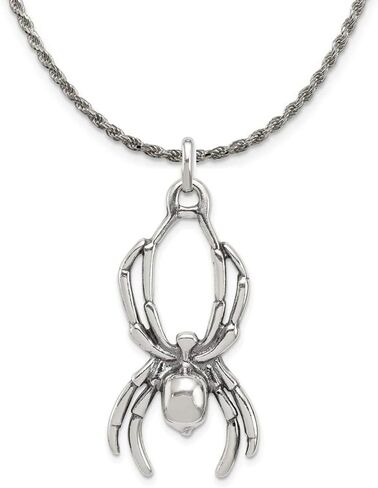 The Black Bow Sterling Silver Large 2D Antiqued Spider Pendant Necklace in Saudi Arabia