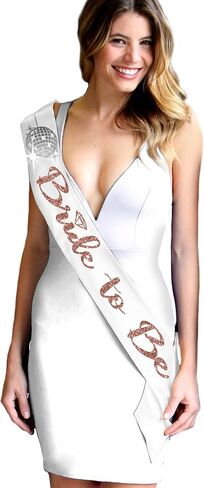 Bride Sash and Veil - SET OF 2: Rose Gold Sparkle Diamond Bride to Be PREMIUM BRIDAL GRADE White Satin Sash & White Veil - Bridal Shower Veil and Sash - Veil Set(RG DiB2B) Wht in Kuwait