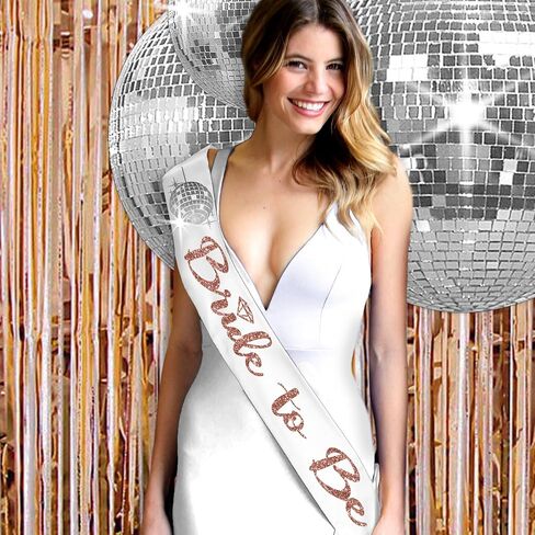 Bride Sash and Veil - SET OF 2: Rose Gold Sparkle Diamond Bride to Be PREMIUM BRIDAL GRADE White Satin Sash & White Veil - Bridal Shower Veil and Sash - Veil Set(RG DiB2B) Wht in Kuwait