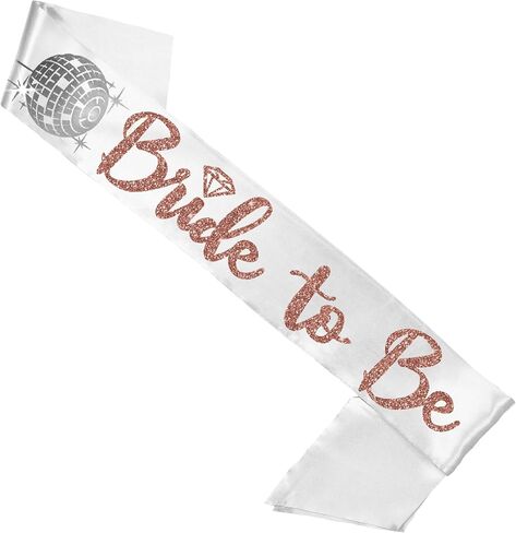 Bride Sash and Veil - SET OF 2: Rose Gold Sparkle Diamond Bride to Be PREMIUM BRIDAL GRADE White Satin Sash & White Veil - Bridal Shower Veil and Sash - Veil Set(RG DiB2B) Wht in Kuwait