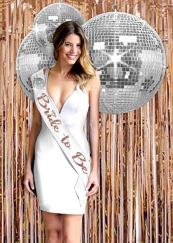 Bride Sash and Veil - SET OF 2: Rose Gold Sparkle Diamond Bride to Be PREMIUM BRIDAL GRADE White Satin Sash & White Veil - Bridal Shower Veil and Sash - Veil Set(RG DiB2B) Wht in Kuwait