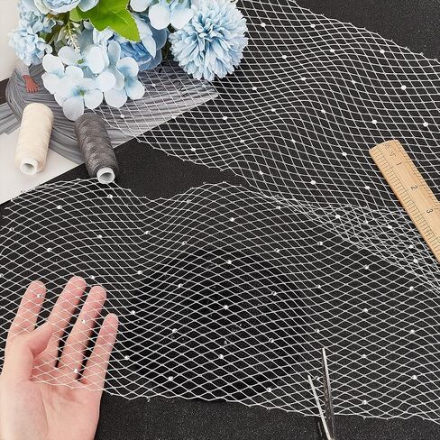 OLYCRAFT 1.1 ياردة أقمشة شبكية للحجاب الأبيض مع حجر الراين 7.9 بوصة واسعة الحجاب الزفاف شبكة قفص الطيور الحجاب المعاوضة Fascinator Millinery شبكية النسيج لصنع الحجاب غطاء الرأس للعروس in Saudi Arabia