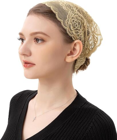PAMOR Stretchy Rose Lace Headband Floral Headwrap Chapel Veils Latin Mass Head Covering Catholic Church Veil with Bobby Pins (Purple) in Kuwait