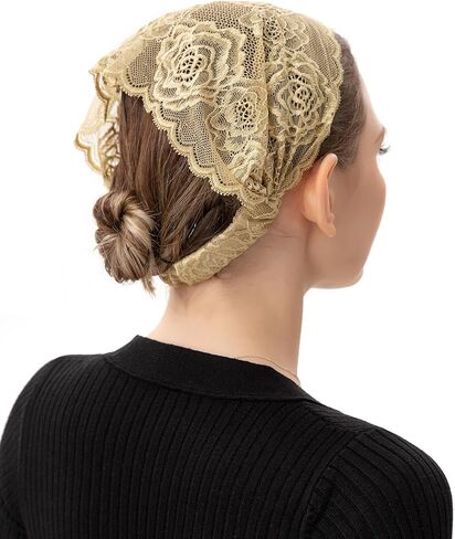 PAMOR Stretchy Rose Lace Headband Floral Headwrap Chapel Veils Latin Mass Head Covering Catholic Church Veil with Bobby Pins (Purple) in Kuwait