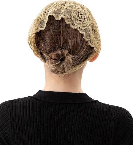 PAMOR Stretchy Rose Lace Headband Floral Headwrap Chapel Veils Latin Mass Head Covering Catholic Church Veil with Bobby Pins (Purple) in Kuwait