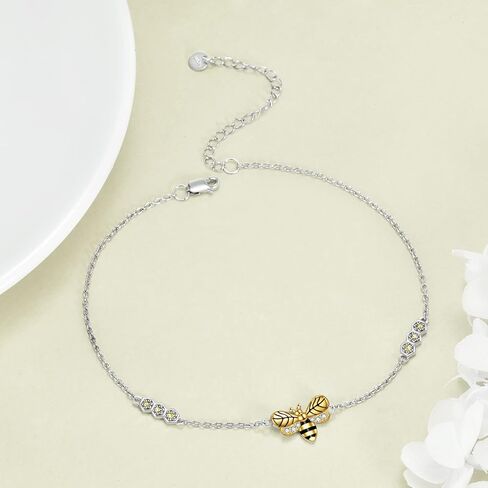YAFEINI Bee Anklet for Women Sterling Silver Honeycomb Bee Anklet Bracelet Jewelry Gifts for Teen Girls in Saudi Arabia