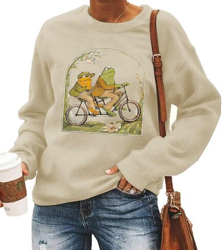 QIANRUO Frog Sweatshirt for Women Classic Book T-Shirt Vintage Graphic Tee Book Lovers Shirt Funny Teacher Pullover Tops in Kuwait