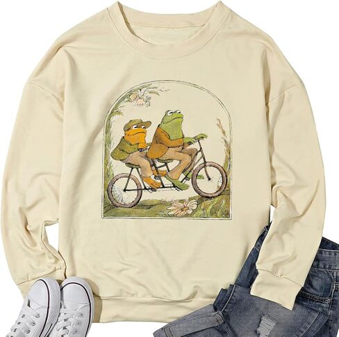 QIANRUO Frog Sweatshirt for Women Classic Book T-Shirt Vintage Graphic Tee Book Lovers Shirt Funny Teacher Pullover Tops in Kuwait