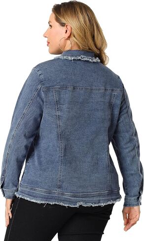 Agnes Orinda Plus Size Denim Jackets for Women Frayed Hem Classic Washed Jean Jacket in Saudi Arabia