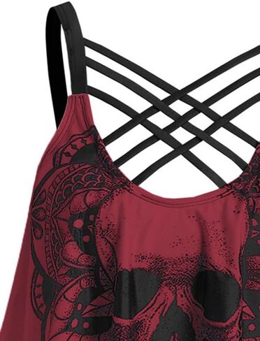 DRESSFO Women's Bikini Set High Waisted Bikini Two Piece Bathing Suit Tummy Control Tankini Gothic Skull Swimsuit in Saudi Arabia