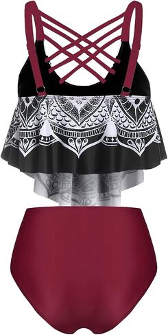 DRESSFO Women's Bikini Set High Waisted Bikini Two Piece Bathing Suit Tummy Control Tankini Gothic Skull Swimsuit in Saudi Arabia