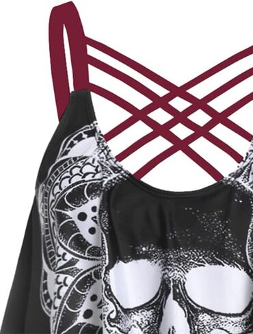 DRESSFO Women's Bikini Set High Waisted Bikini Two Piece Bathing Suit Tummy Control Tankini Gothic Skull Swimsuit in Saudi Arabia