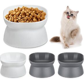 Clysee 4 Pieces Plastic Tilted Elevated Cat Bowls White Raised Cat Food Bowls Cat Water Bowl Cat Dish Cat Elevated Feeding Bowl for Flat Faced Cats Kitten Kitty Pets Supplies