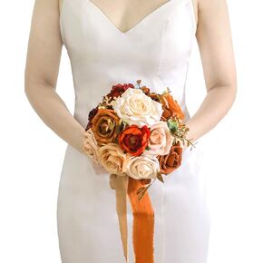 Lookein 7 Inch Wedding Bouquet for Bride Flower Bouquet for Bridesmaid Artificial Flowers Bouquet Rose Bouquet Bridal Bouquet Tossing Bouquet for Wedding Ceremony, Chic Terracotta