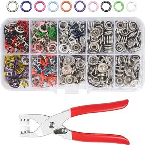 CHEPULA Craftsmanship DIY 200 Sets Metal Snaps Buttons with Fastener Pliers Press Tool Kit for Sewing and Crafting (10 Colors,9.5mm) (Hollow)