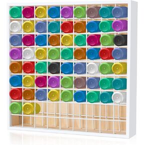 Gisafai Wooden Craft Paint Storage 81 Holes Vertical Paint Rack Stand Wall Mounted Craft Paint Organizer 2oz Wood Paint Holder Paint Rack Organizer