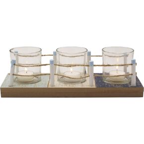Elements Glass Vases in Nautical Anchor Wood Caddy, for Use with Faux or Dried Flowers, 10.83x3.94x7 Inch Set of 3
