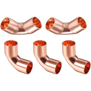 3/8 Inch(Inner Diameter) 90 Degree Copper Pipe Fitting - 5Pack - Good for Water Pipe System - Copper Elbow Adapter - Copper Tone
