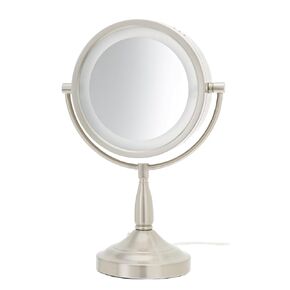 JERDON Lighted Tabletop Makeup Mirror - Halo Lighted Makeup Mirror with 1X and 7X Magnification in Nickel Finish - 8.5-Inch Diameter Vanity Mirror - Model LT856N