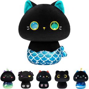 Mewaii 8 Inch Mushroom Plush, Cute Black Cat Plush Pillow Christmas Plushies Squishy Pillow, Kawaii Cat Stuffed Animals Plush Toys Christmas Decoration Gift for Girls Boys