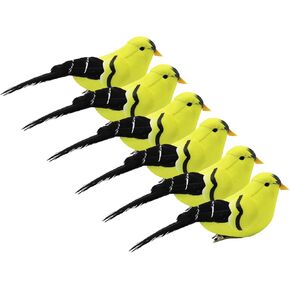6pcs Small Yellow Birds Artificial Birds Christmas Tree Clip on Ornaments Bird Foam Feathered Finch Birds for Decorations Wreath Crafts