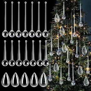 50 Pcs Acrylic Christmas Ornaments Water Drop Ornaments Chandelier Drop Ornaments Clear Christmas Ornaments for Christmas Party Decorations