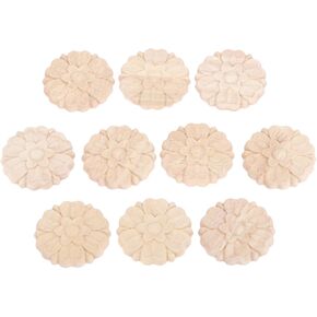 MUXSAM Round Wood Carved Appliques, 10-Pack Unpainted Flower Small Woodcarvings Decals Onlays for Mirrors Walls Doors Cabinet Dresser Fireplace Bed Cupboard Mirrors DIY Project, 6x6cm/2.36"x2.36"