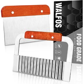 Walfos Silicone Soap Mold - Flexible Rectangular Loaf Mold Comes with Wood Box, Stainless Steel Wavy + Straight Scraper for Soaps Making 42oz