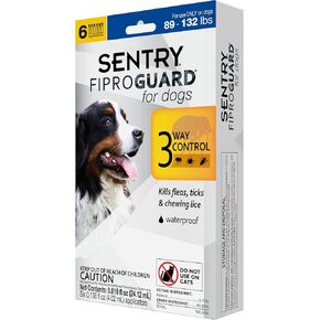SENTRY PET CARE SENTRY Fiproguard Plus for Dogs, Flea and Tick Prevention for Dogs (89-132 Pounds), Includes 6 Month Supply of Topical Flea Treatments