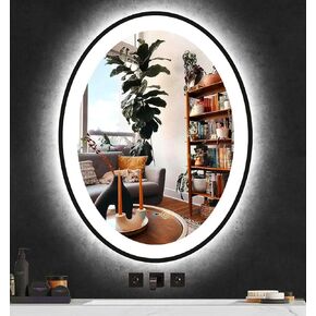 THEKLA 24 x 32 inch Black Frame Oval LED Mirror for Bathroom Wall Oval Lighted Vanity Mirror with Lights Black Frame Anti-Fog Dimmable 3Color Front Lit Oval Smart Mirror 32" Black Oval Light up Mirror