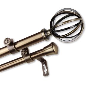 Rod Desyne 3/4" Cage Double Window Curtain Rod, 120-170 inch, Satin Nickel