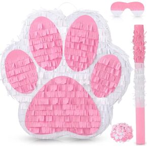 Small Dog Paw Pinata Puppy Birthday Party Supplies Animal Themed Birthday Pinata with Blindfold Bat Confetti for Pet Cow Party Baby Shower Decorations Favors (Coffee)