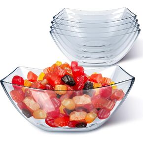 64oz Clear Plastic Serving Bowls (4 Pack) Large Disposable Candy Dishes, Square Plastic Buffet Containers for Chips, Snacks, Mints, Salad Bar, Snack Bowl Parties, Office, Bridal Shower, Party Supplies